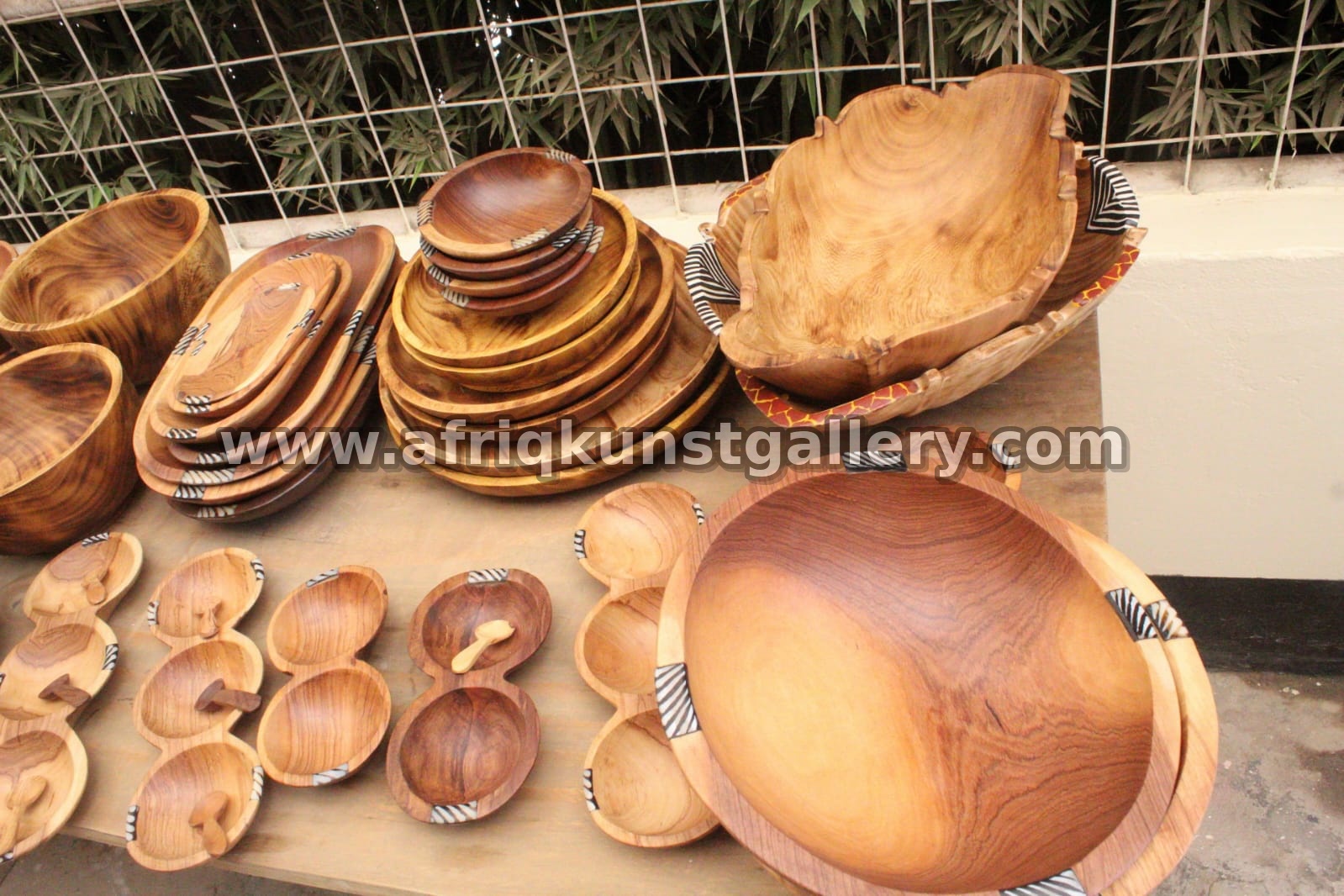 Display of handcrafted wooden bowls and serving pieces