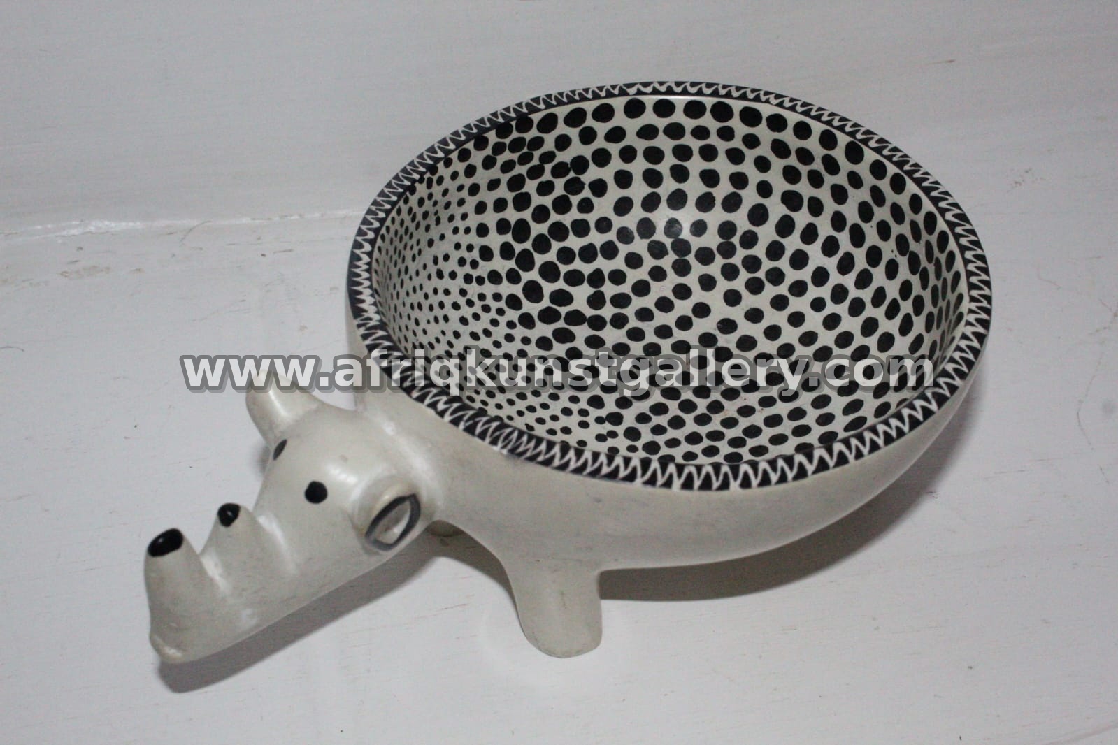 Black & White Rhino Soapstone Bowl.