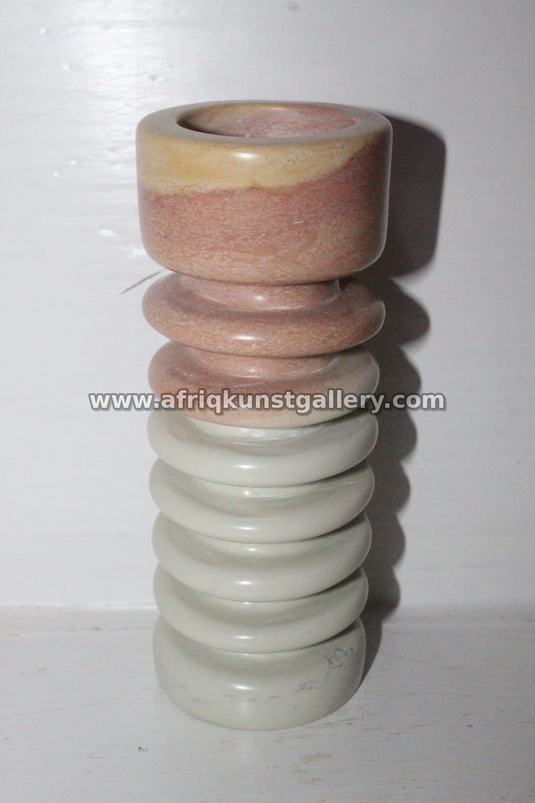 Pink & White Ribbed Soapstone Vase.