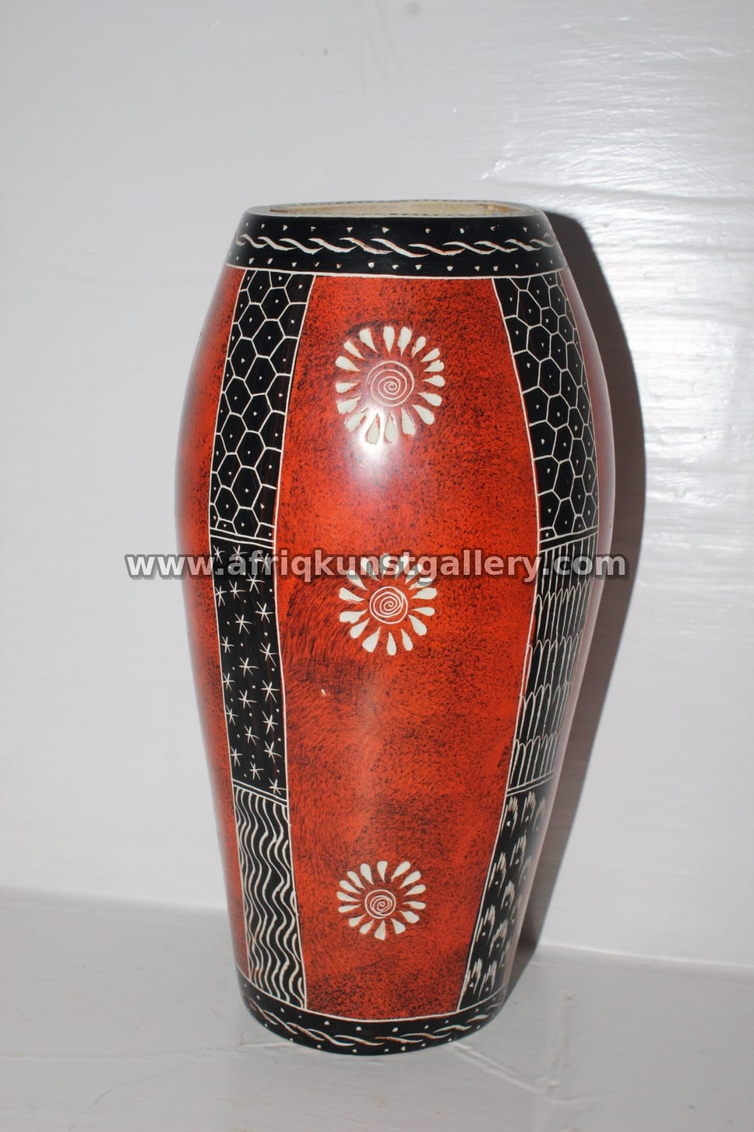 Red Floral African Decorative Vase.