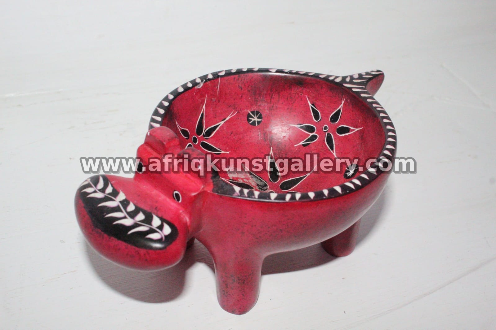 Red Floral Elephant Soapstone Bowl.