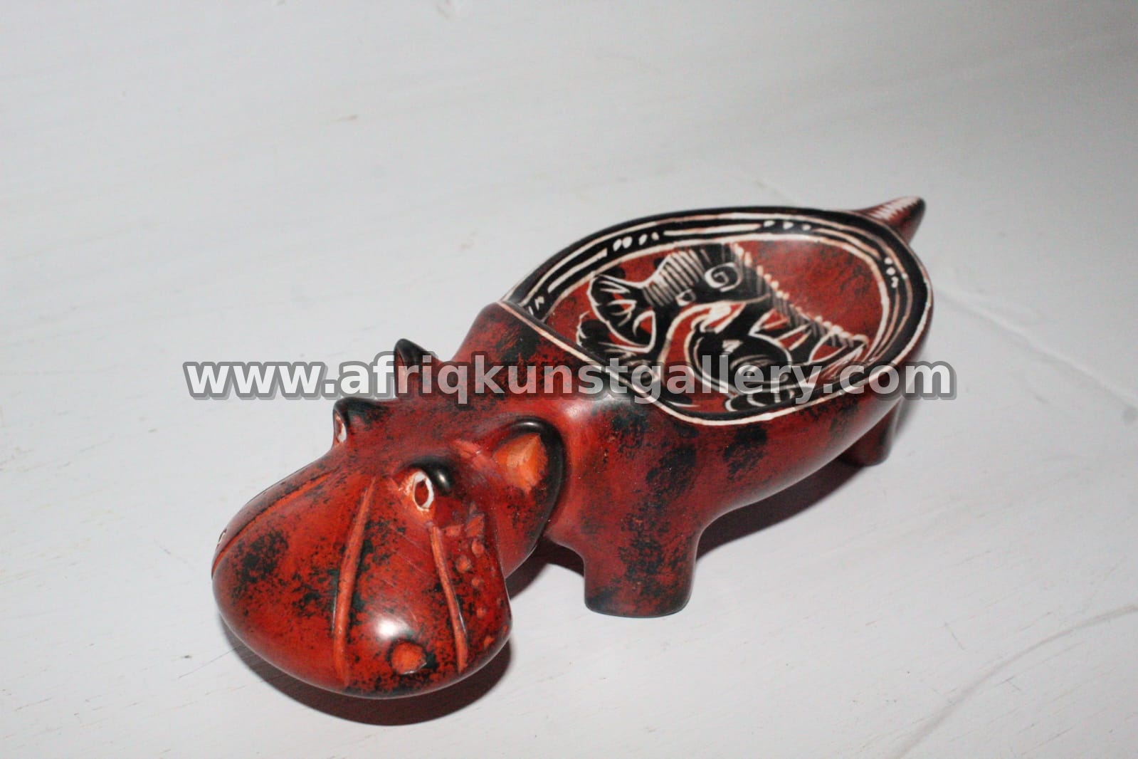 Red Hippo Soapstone Trinket Dish.