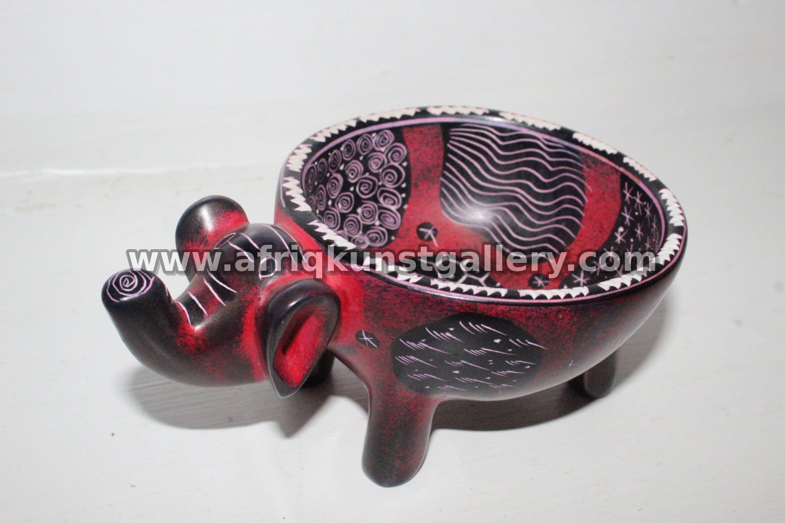 Red Zebra Elephant Soapstone Bowl.