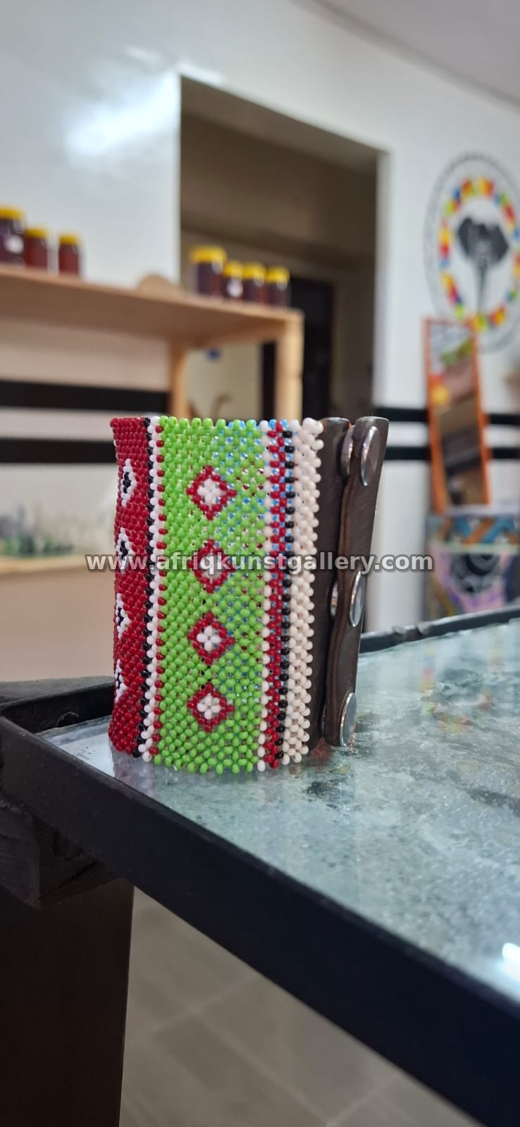 Handmade African beaded bangle bracelet from Kenya.