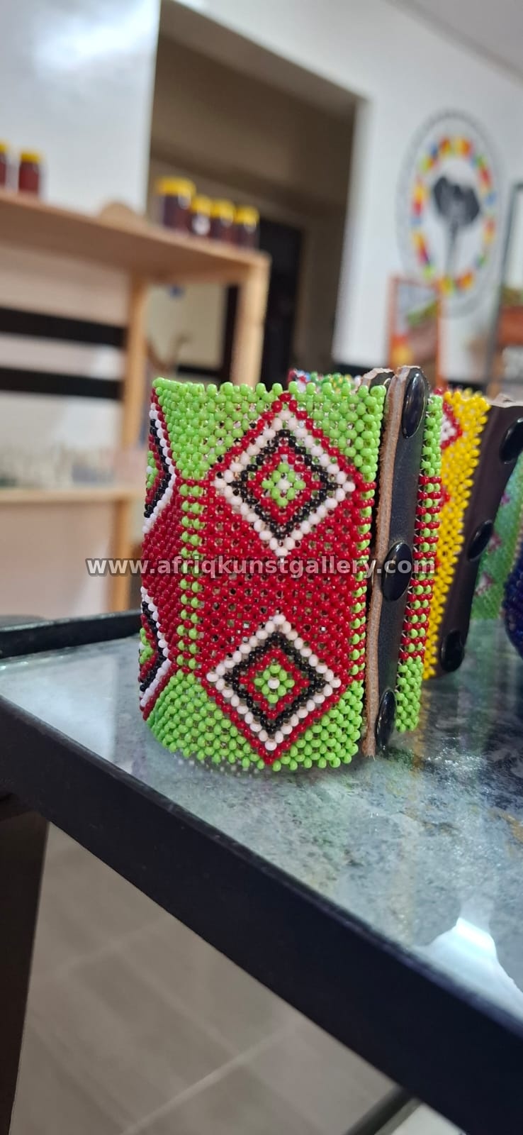 Handmade African beaded bangle bracelet from Kenya.