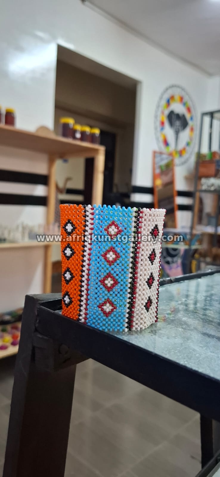 Handmade African beaded bangle bracelet from Kenya.