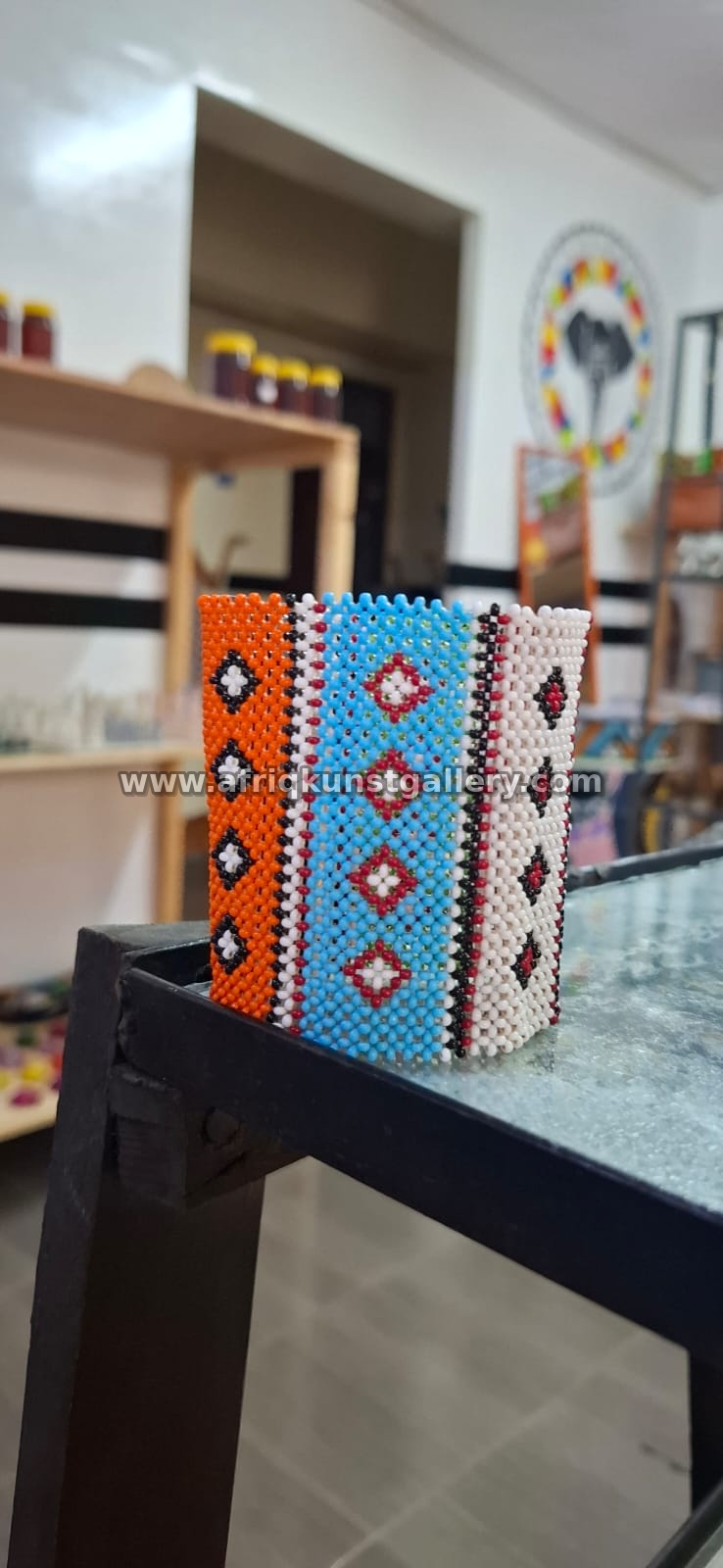 Handmade African beaded bangle bracelet from Kenya.