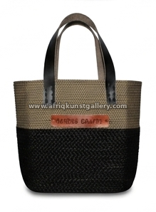 Black two-tone woven tote bag on a white background.