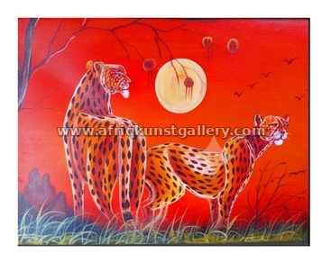 Cheetah moonlight painting on a white background.