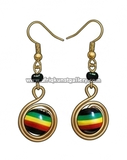 Kenya flag drop earrings on a white background.
