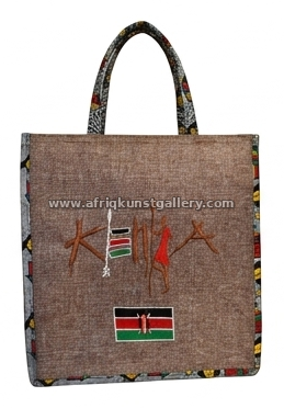 Kenya flag jute tote bag on a white background.