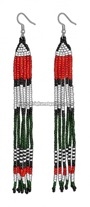 Kenya flag long tassel earrings on a white background.
