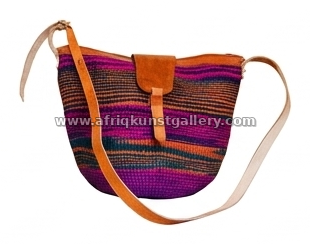 Magenta striped crossbody bag on a white background.