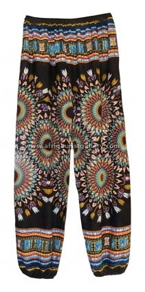 Mandala print jogger pants on a white background.