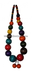 Multicolor beaded necklace on a white background.