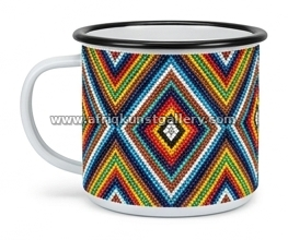 Multicolor diamond enamel mug on a white background.