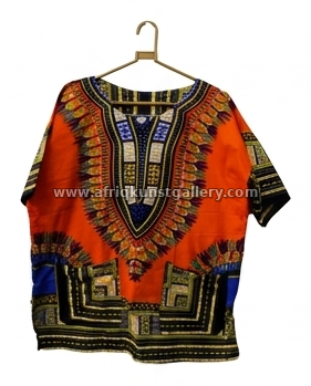 Orange African print dashiki top on a hanger
