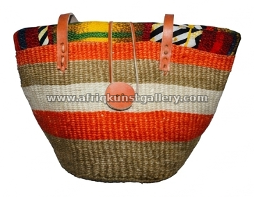 Rainbow striped woven market tote on a white background.