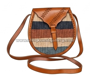 Striped leather flap crossbody bag on a white background.