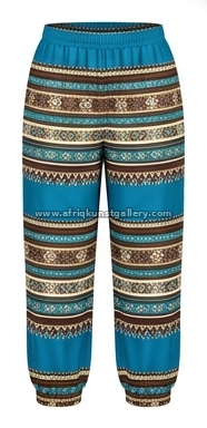 Turquoise striped jogger pants on a white background.