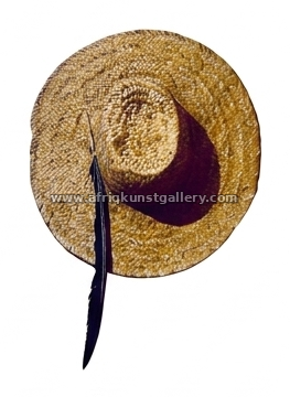 Woven straw sun hat on a white background.